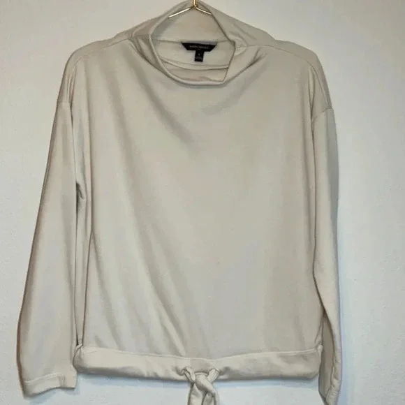 Banana Republic Funnel Neck Tie Waist Sweatshirt Cream Small - Picture 1 of 8